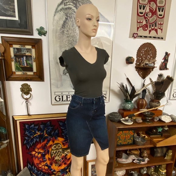 Denim Midi Skirt with Front Split - Picture 2 of 11